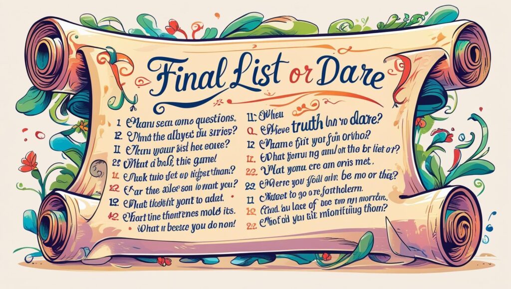 The final list of questions for game truth and dare